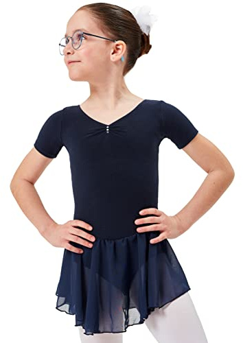 tanzmuster ® Ballettkleid Mädchen Kurzarm - Betty - Gr. 92-170 - Glitzersteine - Baumwolle - Ballettbody Kinder Ballett Trikot