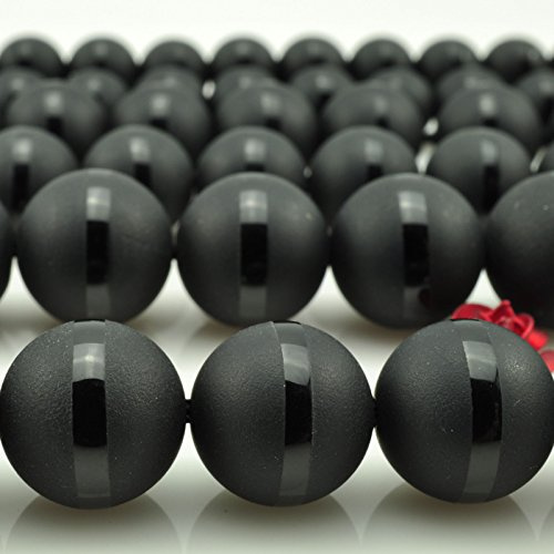 6MM 8MM 10MM 12MM 14MM 16MM Natural Stone Beads Round Black Matte Onyx Black Line Agata Beads for DIY Jewelry Making Necklace Bracelet (10MM) | 33pcs Natural Gemstone Beads 10mm Crystal Energy Stone Healing Power for Bracelet Necklace
