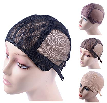 Doppelte Lace Perückenkappe mit verstellbarem Riemen Haarnetz Wig Cap for Making Wigs (Schwarz S 52 cm)
