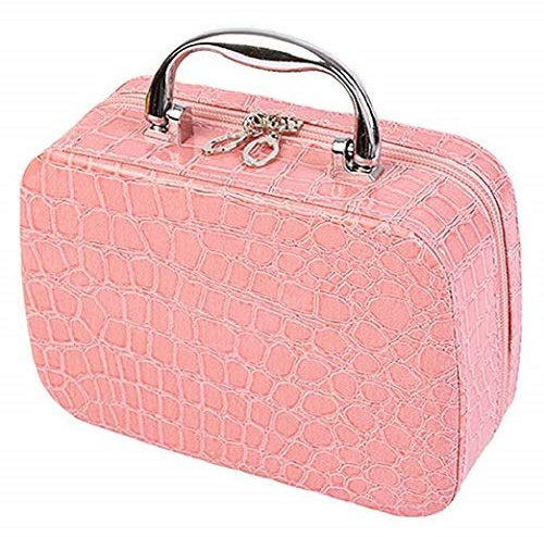 JOMA E-Shop Women Stone Pattern Cosmetic Case Cosmetic Bag Crocodile Effect Vanity Make Up Organiser Bag Box - Makeup/Cosmetic/Nail Polish Storage Case(Pink)