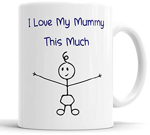Faithful Prints Mummy Mug from Son - I Love My Mummy This Much Mug (Boys) - 11oz Ceramic Gift for Dad Birthday Christmas from Son, Mother's Day Coffee Cup, Novelty Present