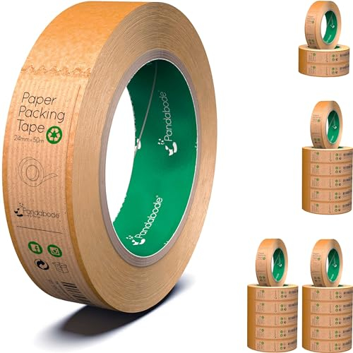 Pandabode Paper Packing Tape 24mm x 50m Strong, Sticky, Recyclable Brown Kraft Paper | 1/3/6/12 Eco Essentials for Parcel Packaging, Moving and Multi-use | 50 Metre Rolls (1)