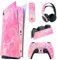 PlayVital Skin Kompatibel mit ps5 Konsole Digital Edition, Aufkleber Vinyl-Skin Schutzfolie Stickers für PS5 Konsole,Controller,Ladestation,Headset,Medienfernbedienung-Psychedelic Pink