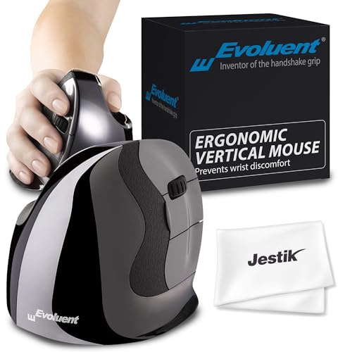 Evoluent VMDSW Souris verticale D ergonomique avec récepteur USB sans fil et chiffon en microfibre Jestik