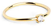 SINGULARU - Single Spark Ring. Sterlingsilber mit 18 Kt Vergoldeter Beschichtung und Zirkonia. Schmuck für Damen. Größe 10.