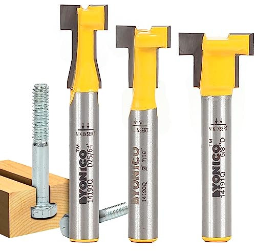 Yonico T Track T Slot Router Bit 3 Bit Set 1/4-Inch Shank 14392q