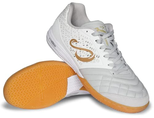 SENDA Ushuaia Pro 2.0 Indoor Soccer, Court, and Futsal Shoes, Men's Size 6 / Women's Size 7, White/Grey/Gold