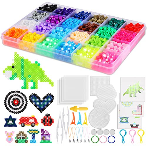 Steckperlen ab 3 Jahre Bügelperlen set 5mm Nachfüllpack zum Basteln 24 Farben in Sortierbox Bastelspaß für Kinder Vorlagen & Zubehör in Sortierbox für Geburtstag Weihnachten Geschenk Kinder DIY
