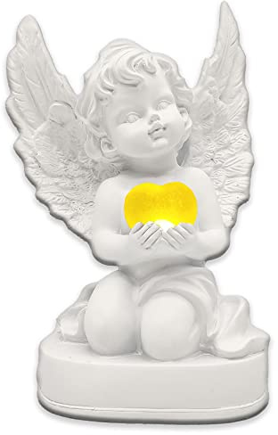 YASENN Engels-Gartenstatue, griechische Säulen-Engel-Figur, 12.7x20.3 cm, Statuen für Heimdekoration, LED-Farbwechsel, Outdoor-Gartendekoration, Terrasse, Friedhof-Dekorationen für Grab