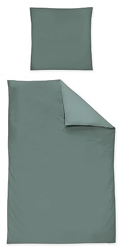 Irisette Mako-Satin Uni Bettwäsche Set Uni Paris 8000 grün 155 x 220 cm + 1 x Kissenbezug 80 x 80 cm
