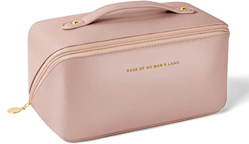 Aucuu Grande Trousse de Maquillage, à Maquillage Voyage avec Poignée, Étanche Portable Rangement Toilette Femme, Sac Cosmétiques en Cuir PU Pochette Cosmetique Grande, #5 Rose Foncé