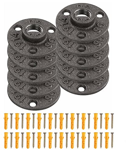 KOSHIFU 10 Stück Gewindeflansche 3/4 '' BSP Bodenflansch Rohr Flansch mit 3 Löchern Temperguss Verbindungsflansche mit Schrauben für DIY Handwerk Dekoration Küche Schlafzimmer Bar Restaurant