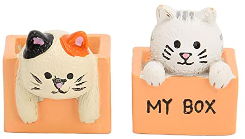 FIYO 2 Stück Tierharz-Ornamente, Tierharz-Statuen Katzenstatue-Echt-Form-Set Realistisch Moderner Stil Schreibtisch-Katzenfiguren-Harz-Katzen-Ornament für Automobils ammlung Geschenk-Dekor