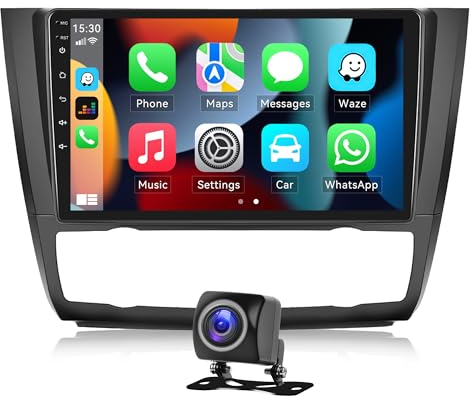 CAMECHO 2+64G Android 13 Carplay Android Auto Autoradio mit HiFi Sound für BMW 1 Series E81 E82 E87 E88 2008-2012, HD 9'' 2.5D Touchscreen mit GPS WiFi BT USB FM RDS Radio+AHD Rückfahrkamera(Auto AC)