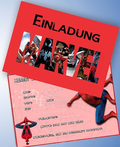 ich 12 Einladungskarten & 12 Umschläge für Geburtstag Partys und Kindergeburtstag Marvel Spiderman Nr. 10