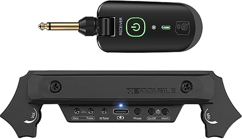 Pickup wireless per chitarra acustica, ricaricabile, magnetico e microfono, pickup per chitarra acustica, controllo del volume integrato (nero)