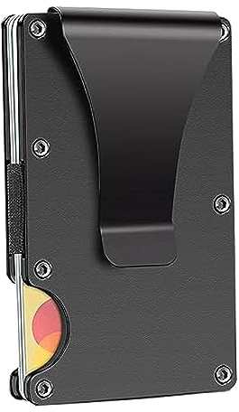 Jeloyutek Herren-Brieftasche mit RFID-Schutz - Minimalistische Kartenetui aus Kohlefaser und Metall mit Clip und Gummiband für 12 Kreditkarten und Geldscheine, Schwarz
