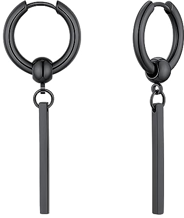 FindChic Schwarz lang Bar Ohrhänger Edelstahl Stab-Ohrringe Chain Hoop Charms Statement-Creolen Minimalistische Ohrschmuck für Paar Pärchen Frauen Juns