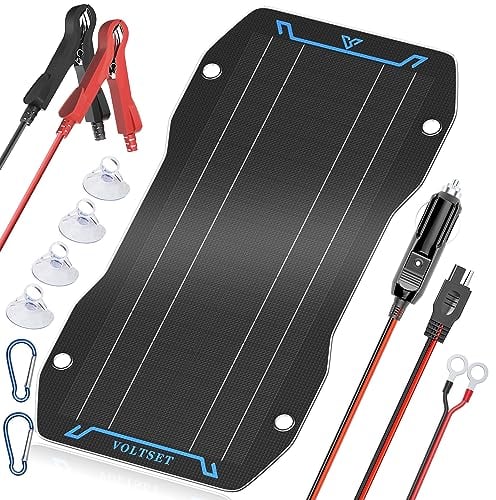 Voltset 10W Solar Panel Car Battery Charger, 12V ETFE Portable Waterproof Solar Power Trickle Battery Charger & Maintainer for Car, Boat, RV, and Motorcycles with Cigarette Lighter & Alligator Clips