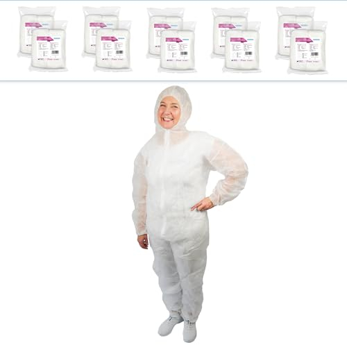 10x ARNOMED® Schutzanzug Einweg Extra Stark XXL, Einwegoverall, Einweganzug, Einweg Maleranzug & Lackieranzug, Staubschutzanzug, Maleroverall & Asbest Schutzanzug, Einmalanzug Weiß