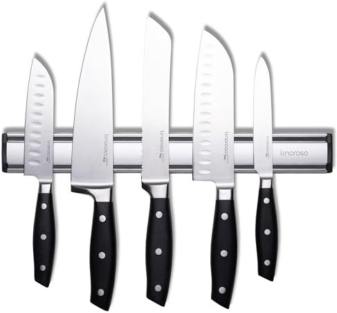 Linoroso 5Pcs Knife Set with Magnetic Holder UltraSharp Kitchen Knives Sets - Chef Santoku Bread Paring Knife for Cutting Fruit Meat, Forged German Carbon Stainless Steel Knives with Elegant Gift Box