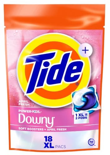 Tide Power Pods 2-in-1-Waschmittel-Kapseln mit daunenen, weichen Boostern, 18 Stück, dauerhafte Frische mit April-Frische-Duft
