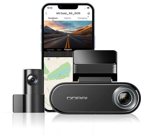 DDPAI 4K Dashcam Auto Vorne Hinten 2160P+1080P Autokamera mit Eingebauter 32GB eMMC, 5G WiFi GPS, Nachtsicht, G-Sensor, APP-Steuerung, 24h Parküberwachung, Loop-Aufnahme, Sprachsteuerung, N5 Dual