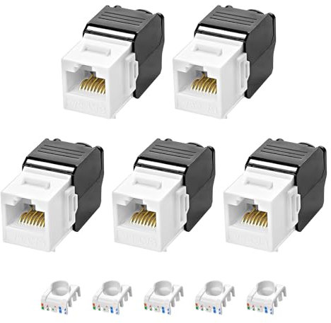 XMSJSIY CAT6A Keystone Jack RJ45 Module Socket 10 Gbps sans Outil Cat6A Panneau Réseau Module Snap-in Fermeture Keystone RJ45 Module Ethernet Câble Adaptateur 5PCS
