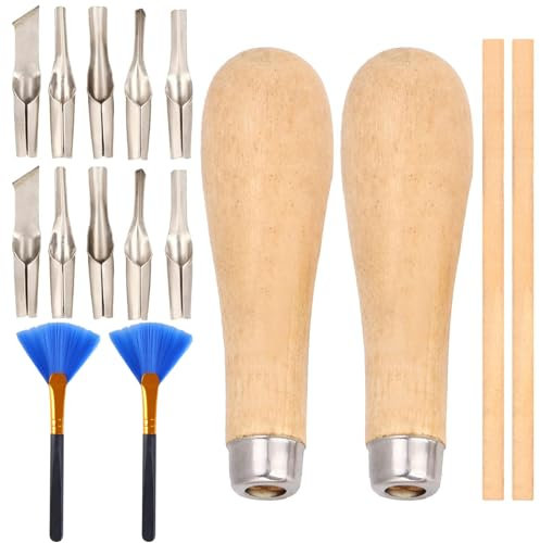 Bamyli 2PCS Outils de Sculpture de Linoléum avec 10 Têtes de Lames et 2 Pinceaux de Nettoyage, Outils de Sculpture en Caoutchouc, Kit de Coupe de Linoléum, pour La Gravure, les Outils de Sculpture