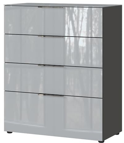 Schubladenkommode Kommode Schrankkommode Glasfront in Silbergrau mit Graphit