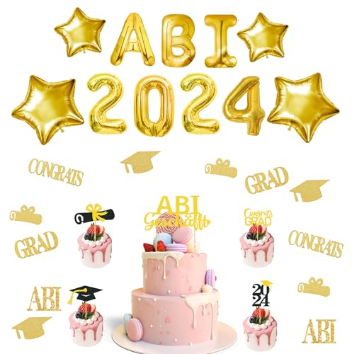 Abitur 2024 Deko,ABI 2024 Folienballons,Graduation Deko,ABI 2024 Luftballon Deko Set,Prüfung Bestanden Deko,ABI Luftballon,für Abschluss Abschlussfeier ABI Schulabschluss Dekoration 2024(Gold ABI)