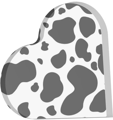 Impresión de vaca lechera de cuero de vaca, Decoraciones acrílicas en forma de corazón que imprimen un recuerdo de placa acrílica para damas, hombres y mujeres