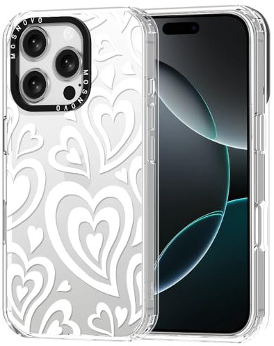 MOSNOVO Case for iPhone 16 Pro, [Buffertech 6.6ft Military-Grade Drop Protection] [Anti Peel Off Tech] Clear TPU Bumper Phone Case Cover Design - Twist Heart