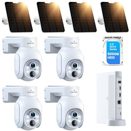 Camcamp Solar CCTV Camera Systems - 2K Outdoor Wireless Home Security Cameras with 10CH NVR & 500GB HDD PTZ, Color Night Vision, Smart Motion Alert, Two-Way Audio, IP66, No Monthly Fee