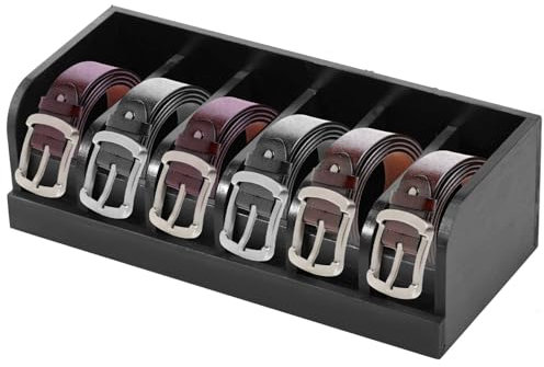 Organizer per cinture, 6 scomparti, per armadio e cassetto, in bambù, per uomo e donna, per cravatte, gioielli, orologi (nero)