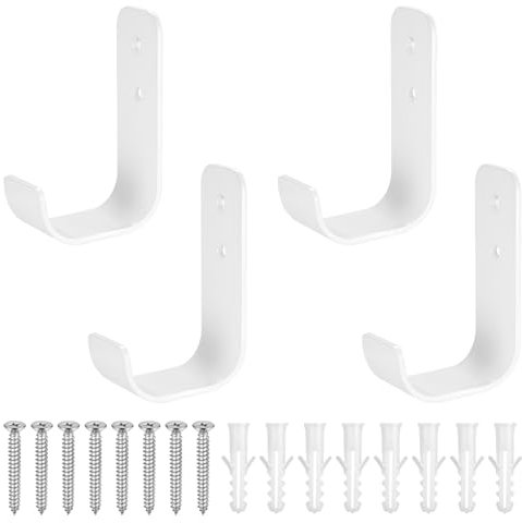 SiGuLiKeJi 4 Pcs Gancho Pared de Garaje, Ganchos para Colgar Bicicletas, Gancho Bicicleta Pared, Ganchos Pared de Garaje Garage, Soporte Ganchos en J para Colgadores Herramientas Eléctricas, Blanco