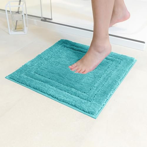 Decomira Tappeto Bagno Antiscivolo | Tappetino bagno super assorbente, lavabile in lavatrice | Per il bagno, la doccia, la vasca da bagno o come tappetino WC | Turchese - 45x45 cm