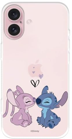 Schutzhülle kompatibel mit iPhone 16, offizielles Disney-Angel & Stitch-Kuss, zum Schutz Ihres Handys, transparent, flexibel, mit offizieller Lizenz von Lilo & Stitch