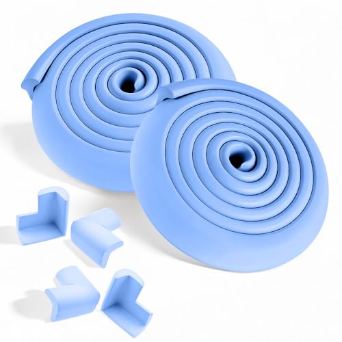 4M Foam Strip & 8 Corner Guards for Baby & Kids Safety - Edge Protection with Adhesive Tape, 2x 2M Strips, Easy Install, UK Shipping (Blue)