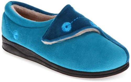 Pavers Wide Fit Warm Antibacterial Slippers - Blue Teal Size 7