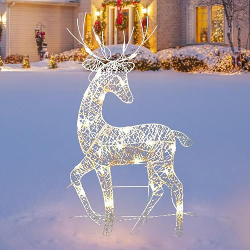 Decorazioni Per Esterni Con Renne Natalizie, Decorazioni Illuminate Per Il Cortile Con Renne Natalizie, Cartelli Stradali Impermeabili, Statuetta Di Cervo Piedi Per Arredamento Giardino Prato
