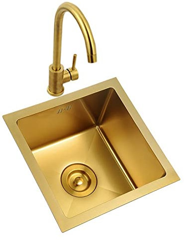 WOTZOV Waschbecken Waschtisch Balkon Haushaltswaschbecken Aus Edelstahl Quadratisches Küchenwaschbecken Waschbecken Mit Waschbrett Leicht Zu Reinigendes Doppelwaschbecken/Gold/2,Gold 45 * 45Cm