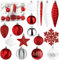 BRUBAKER 50 Stück Premium Christbaumschmuck - Weihnachtskugel Set mit Glitzer Kugeln, Schneeflocken, Eiszapfen und Tannenzapfen - Baumkugel Baumschmuck für Weihnachtsbaum - Rot und Weiß