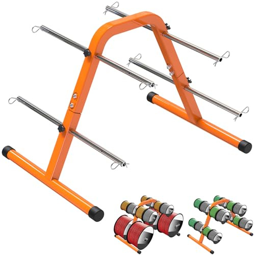 SELEWARE Portable Wire Spool Caddy – Heavy-Duty Steel Cable Dispenser with 4 Adjustable Rods for Effortless Spool Storage & Dispensing (Orange)