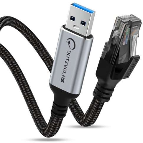 Dutevolns Cable USB A a Ethernet 5m, Tipo 3.0 Macho A a RJ45 Macho con Cubierta de Nylon, Conexión Directa Gigabit, Compatible con Laptop, PC de Escritorio, Switch, Windows10, Windows11