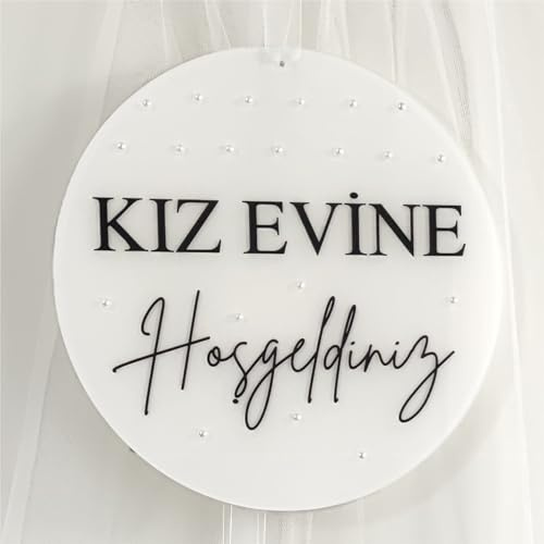 HD PRINT4YOU Acryl-Willkommensschild für Gelin Evine, Damat Evine, Kiz Evine Hosgeldiniz Türkische Hochzeitsdekoration, Plexi mit Perlen, 30 cm (Kiz_Evi_White_SW)