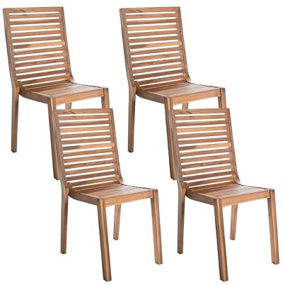Beliani Gartenstühle Akazienholz Hellbraun 4er Set ohne Armlehnen rustikal Ombriano