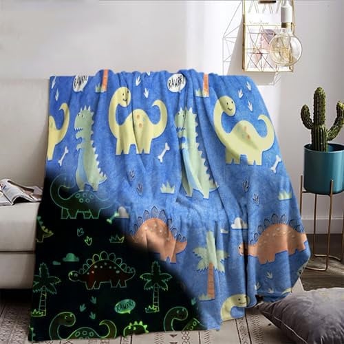 Kuscheldecke Dino 130x150,Dinosaurier Decke Glow in The Dark Flanell Sofa Decke Winter Weihnachten Geschenk für Junge (A, 130x150cm)