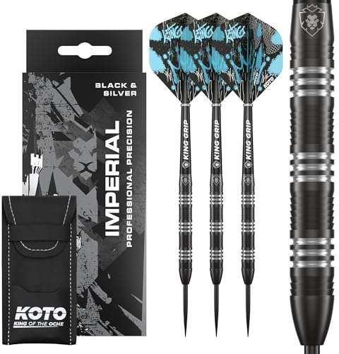 KOTO - Imperial Black Silver 80% Tungsten Darts, 21G-23G, Schwarz & Silber, Dartpfeile, Inkl. 3 Barrels, 6 Flights & 6 Shafts