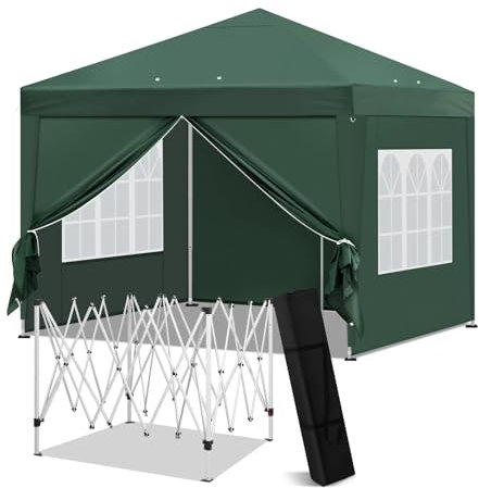 MNEVZX Zeltgarage 3x3m Faltbarer Pop-Up Pavillon Wasserdicht Winterfest Stabil Grill Faltpavillon Mit Seitenwänden Fenster Tasche Auto-Markise(Green)